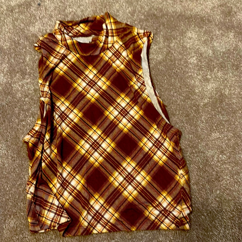 Cute kids M tank top drop down low on sides brown cream